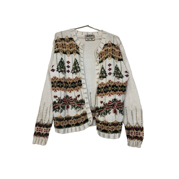90s VTG Holiday Christmas Sweater Chunky Knit Cardigan Granny Sz Sm - Picture 1 of 16